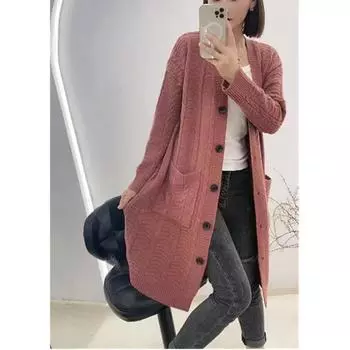 Женский осенний свободный с длинным рукавом модный V-образный вырез темперамент вязаный свитер кардиганы базовые повседневные пальто топы One Size
