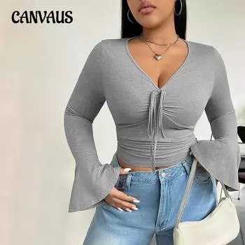 Женский осенний топ с V-образным вырезом Pure Desire To Temperament Sense Slim с длинным рукавом и короткими рукавами 1XL