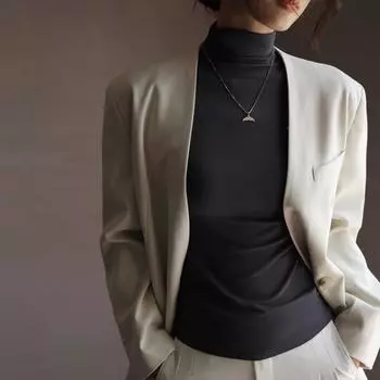 Женский осенний топ с высоким воротом и длинными рукавами, однотонный, тонкий S (suitable for 70-47.5kg wear) чёрный