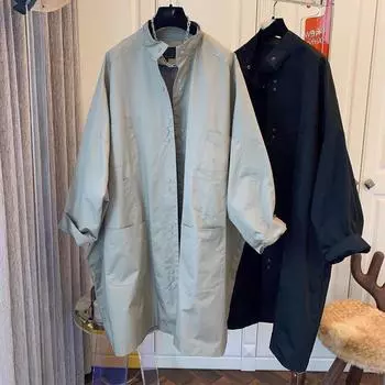 Женский осенний тренч P Brand: Стильный свободный рукав «летучая мышь», силуэт воротника-стойки. Large хаки