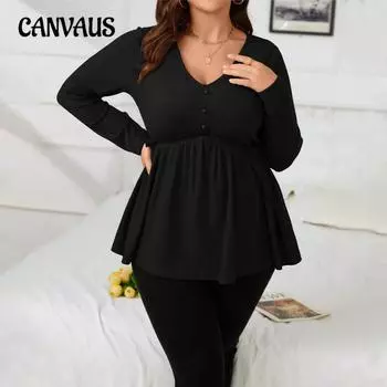 Женский осенний V-образный вырез с длинными рукавами, элегантный модный облегающий топ 1XL чёрный