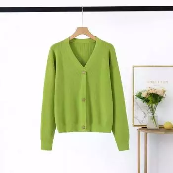 Женский осенний вязаный кардиган цвета авокадо зеленого цвета S зелёный