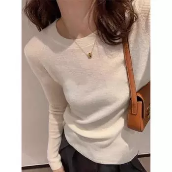 Женский осенний зеленый топ с длинными рукавами и круглым вырезом, вязаный свитер с открытыми плечами, нижнее белье One Size зелёный