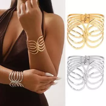 Женский открытый браслет, многослойный браслет в стиле ретро из гальванического сплава, регулируемый клубный браслет на запястье знаменитости для вечеринок белый