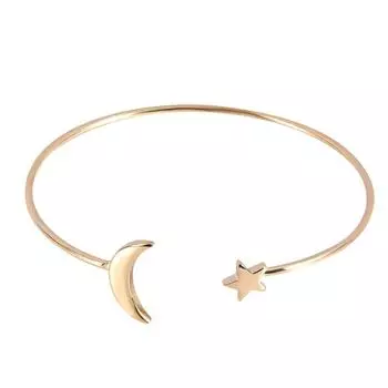 Женский открытый браслет с медным покрытием, браслет с украшением в виде луны и звезд (Золото)