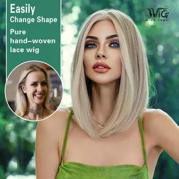 Женский парик 39 см, искусственные волосы, короткие прямые волосы, золотистые волосы, розовая сетка для волос, полный головной убор, кружевной парик 39cm 14inch розового золота