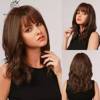 Женский парик BLONDE UNICORN, темно-коричневый, с естественной волной, длинные вьющиеся волосы с челкой, повседневный парик для вечеринки 14inch зелёный