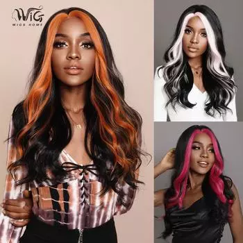 Женский парик для мелирования волос 55 см, искусственные волосы, длинные волосы, длинные вьющиеся волосы, сетка для волос розового цвета, головные уборы, полный головной убор, натуральный настоящий парик 55cm21.65inch чёрный/оранжевый
