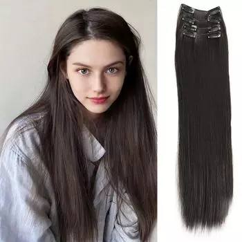 Женский парик из четырех длинных прямых волос длиной 16/24 дюйма с заколкой BB, синтетический термостойкий парик, подходит для ежедневного ношения