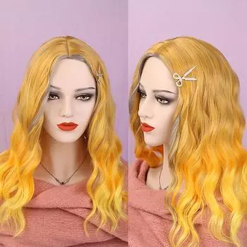 Женский парик из синтетического высокотемпературного волокна средней длины с волнистостью воды 50CM
