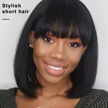 Женский парик Мягкий гладкий натуральный цвет Женский короткий парик Модный парик с прямой челкой для повседневной носки чёрный