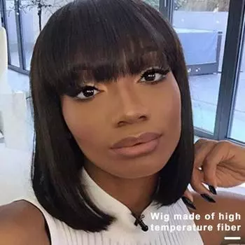 Женский парик Мягкий гладкий натуральный цвет Женский короткий парик Модный парик с прямой челкой для повседневной носки чёрный