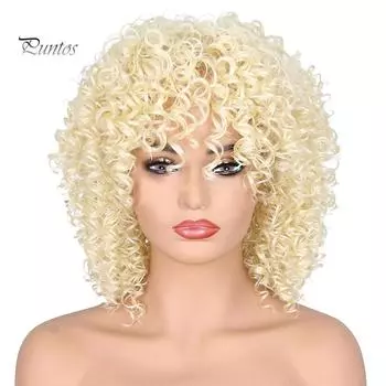 Женский парик Puntos, африканские пушистые вьющиеся короткие волосы, матовый высокотемпературный парик из волокна, шиньон