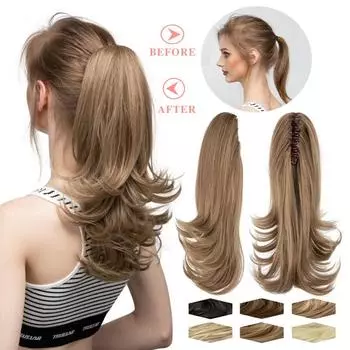 Женский парик с хвостиком, длинные волосы, вьющиеся волосы, конский хвост, натуральная заколка в виде тигровой пасти, пушистые вьющиеся волосы, дополнительный парик из волос 12inch