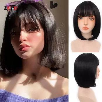 Женский парик Синтетические смешанные блондинки Коричневые короткие парики Натуральные короткие прямые волосы Боб Прическа Термостойкие волосы 35CM как