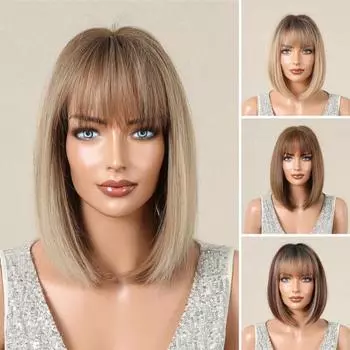 Женский парик со средним разрезом, гладкий глянцевый градиент цвета волос, увеличивающий объем наращивания волос, натуральный парик, женский длинный прямой парик из волос