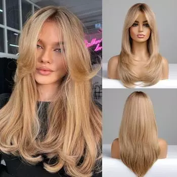 Женский парик в европейском и американском стиле с естественной челкой, женские синтетические волокна средней длины, слегка волнистые