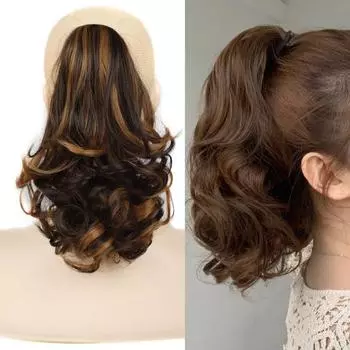 Женский парик в стиле конский хвост, мягкая внутренняя сетка, высокотемпературное волокно, короткие волнистые наращивание хвоста, черные каштановые волосы 1