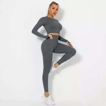 Женский персиковый хип-хип с длинным рукавом, бесшовные спортивные высокоэластичные брюки для бега, фитнеса, йоги, костюм S чёрный