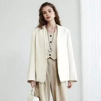 Женский пиджак без воротника с длинным рукавом и открытым передом, однотонный цвет S темно-серого