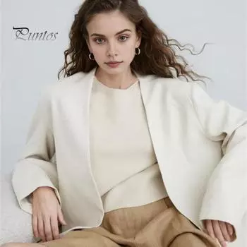 Женский пиджак без воротника с длинным рукавом и открытым передом, однотонный свободный деловой кардиган, офисное формальное пальто S кофейный