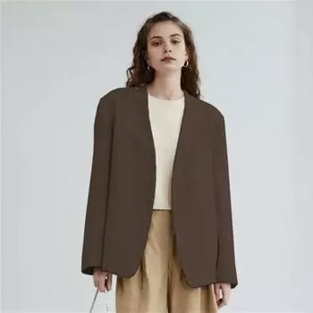 Женский пиджак без воротника с длинным рукавом и открытым передом, однотонный свободный деловой кардиган, офисное формальное пальто S темно-серого