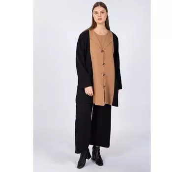 Женский пиджак большого размера на пуговицах, комплект из 3 предметов, бежевый