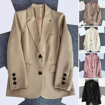 Женский пиджак, деловой однотонный кардиган с длинными рукавами и лацканами против морщин, деловой стиль, женский костюм, пальто, женская одежда 2XL жёлтый