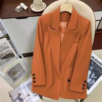 Женский пиджак для весны и осени, женская одежда для поездок на работу, модный простой оранжевый цвет S чёрный