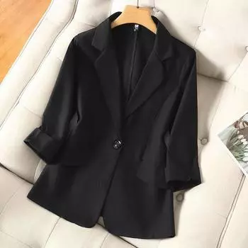 Женский пиджак на пуговицах для офиса, элегантный однотонный три четверти, женские блейзеры, пальто, весенние повседневные корейские универсальные топы S чёрный