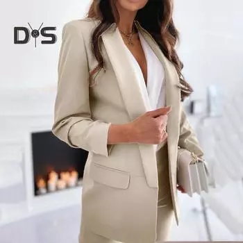 Женский пиджак, пиджак, однотонный, с ажурным швом, с длинными рукавами, с лацканами, мягкий, против морщин, формальный деловой пиджак средней длины L белый