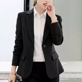 Женский пиджак, повседневный, осень-зима, элегантный, офисный пиджак, костюм, черный, белый, однотонный, с длинным рукавом, женские модные пиджаки, костюмы M чёрный