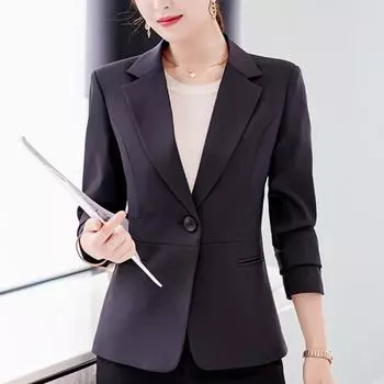 Женский пиджак повседневный осенне-зимний элегантный офисный пиджак костюм черный белый однотонный длинный рукав модный пиджак костюмы дамы M чёрный
