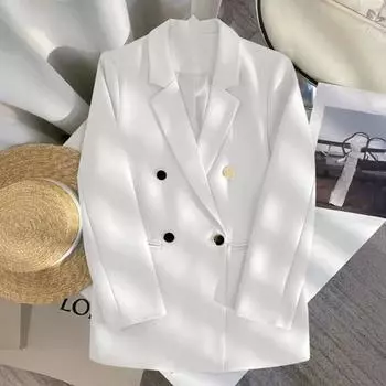 Женский пиджак с лацканами, длинный рукав, двубортный повседневный кардиган, куртка, универсальный однотонный цвет S розовый