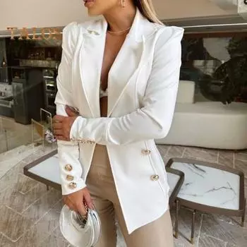 Женский пиджак с лацканами, длинный рукав, кардиган, однотонный, открытый спереди, приталенный пиджак, деловая верхняя одежда M чёрный