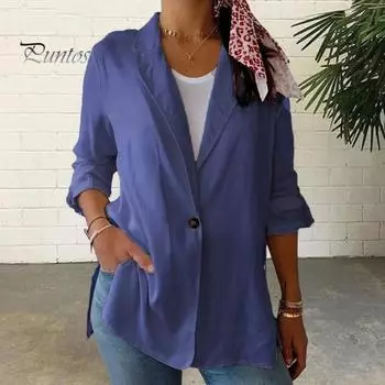 Женский пиджак с лацканами, длинный рукав, одна пуговица, свободный крой, однотонный тонкий рабочий офисный пиджак, рабочая одежда M абрикосовый