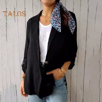 Женский пиджак с лацканами, длинный рукав, одна пуговица, свободный крой, однотонный тонкий рабочий офисный пиджак, рабочая одежда M абрикосовый