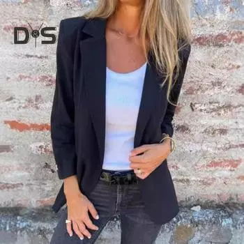 Женский пиджак с лацканами, длинный рукав, однобортный пиджак, однотонный, свободный крой, повседневная деловая верхняя одежда M абрикосовый