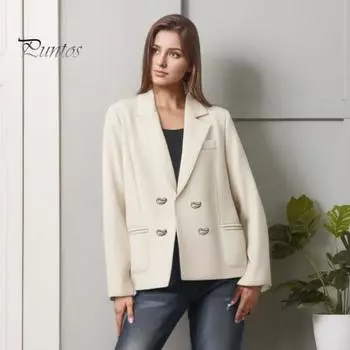 Женский пиджак с лацканами, длинный рукав, однотонный повседневный пиджак свободного кроя, двубортный, базовая повседневная верхняя одежда, офисное женское пальто M кофейный