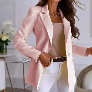 Женский пиджак с лацканами, длинный рукав, однотонный пиджак с карманами, пуговицами, планкой, свободный крой, деловая официальная верхняя одежда S небесно-голубой