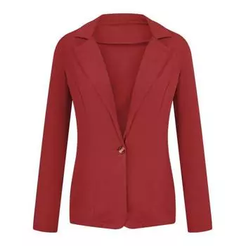 Женский пиджак с лацканами, длинный рукав, приталенный, на одной пуговице, однотонный, универсальный, базовый XXL красный