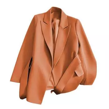 Женский пиджак с лацканами, длинный рукав, шнуровка, однотонный пиджак с карманами M оранжевый