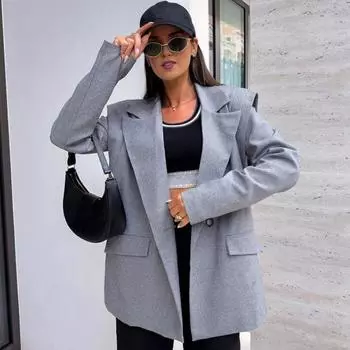 Женский пиджак с лацканами, длинный рукав, застежка на пуговицы, пиджак, однотонный, свободный крой, карманы с клапанами, повседневная деловая верхняя одежда S белый