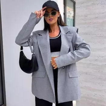 Женский пиджак с лацканами, длинный рукав, застежка на пуговицы, пиджак, однотонный, свободный крой, карманы с клапанами, повседневная деловая верхняя одежда S красный