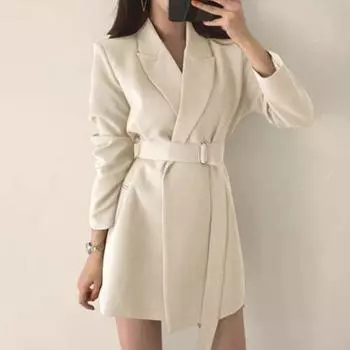 Женский пиджак с лацканами, длинным рукавом, поясом, пиджаком с боковыми карманами, однотонный, свободный крой, офисная женская верхняя одежда M розовый