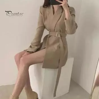 Женский пиджак с лацканами, длинным рукавом, поясом, пиджаком с боковыми карманами, однотонный, свободный крой, офисная женская верхняя одежда M розовый