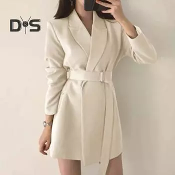 Женский пиджак с лацканами, длинным рукавом, поясом, пиджаком с боковыми карманами, однотонный, свободный крой, офисная женская верхняя одежда M чёрный