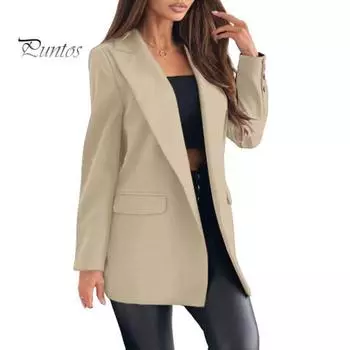 Женский пиджак с лацканами, длинными рукавами, карманами-клапанами, пиджак с пуговицами, приталенный однотонный деловой пиджак S