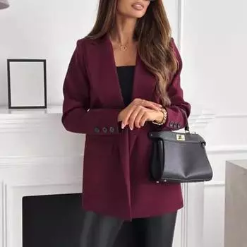 Женский пиджак с лацканами, длинными рукавами, карманами-клапанами, пиджак с пуговицами, приталенный однотонный деловой пиджак S абрикосовый