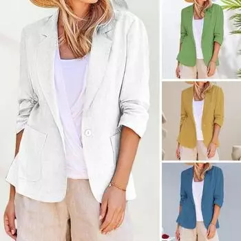 Женский пиджак с лацканами и длинным рукавом на одной пуговице, однотонный офисный пиджак для леди XL белый